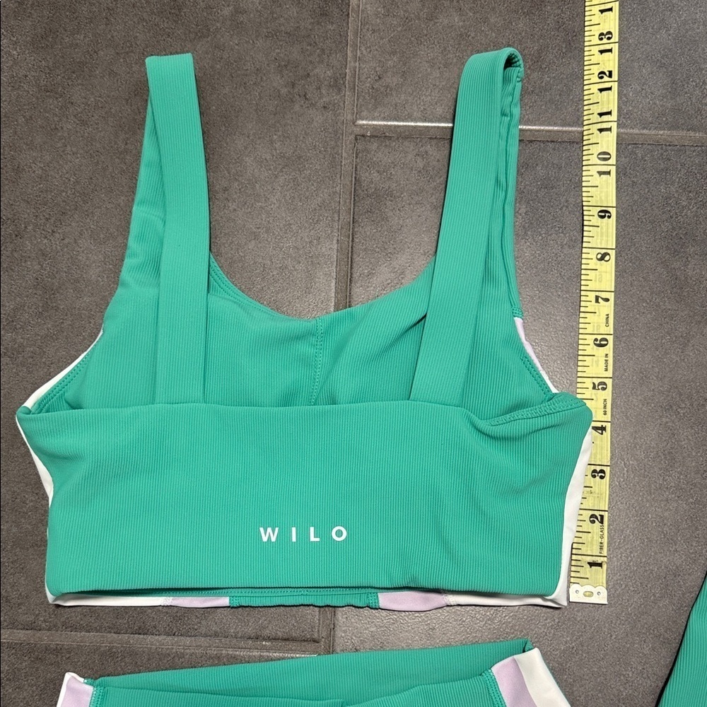Wilo 2 Piece Bra & Leggings Ribbed Workout Set in Apple Green - Picture 13 of 13
